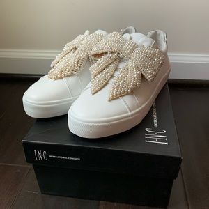 Women’s stylish white pearl sneakers